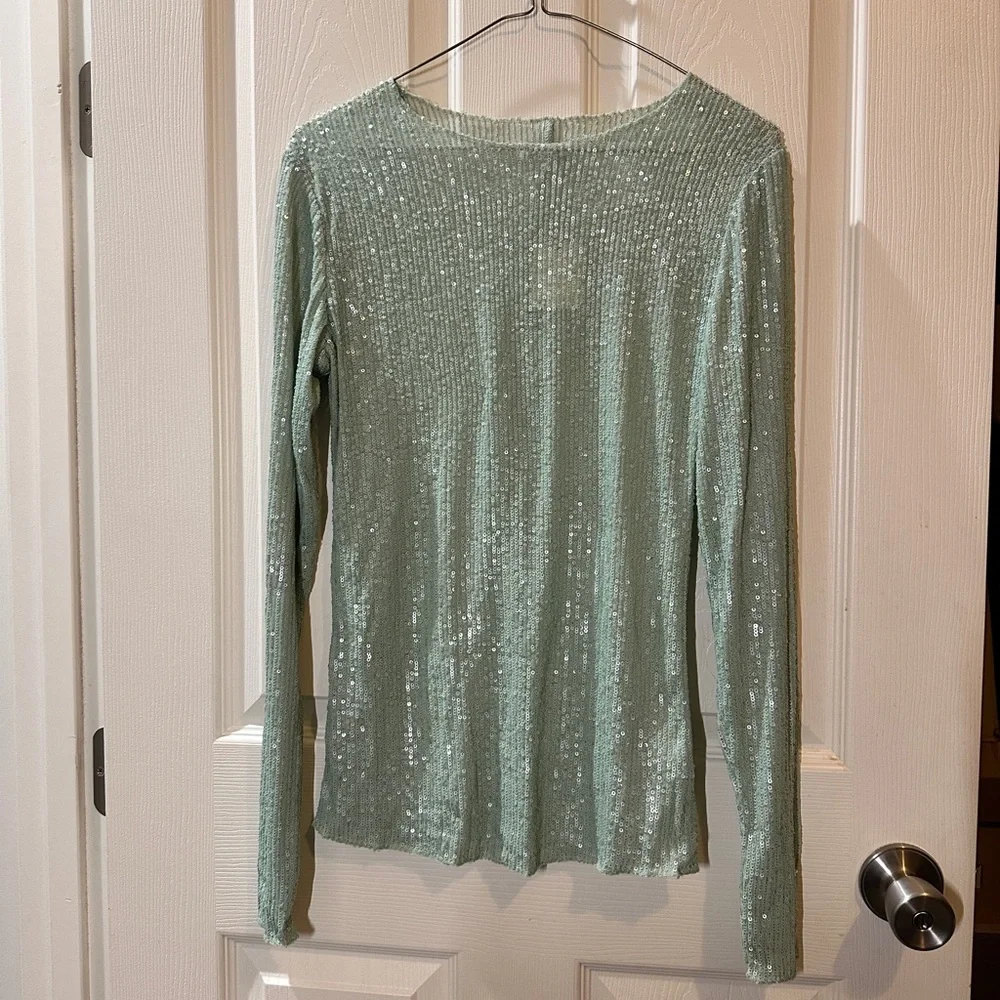 Free People Mint Green Long Sleeve Ribbed Top